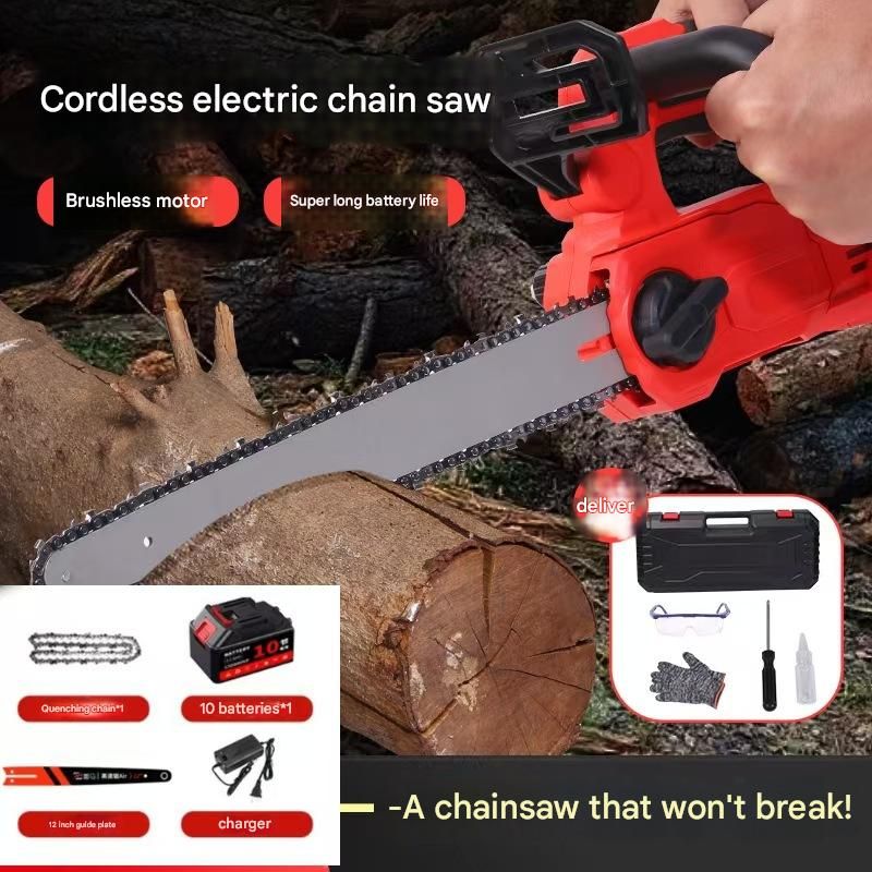 Lithium Battery Electric Chain Saw Outdoor Garden Chainsaw Logging Saw Rechargeable One-hand Household Brushless Electric Chain Saw_voghion.com