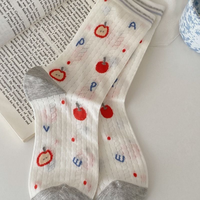 Women's Spring And Summer Thin Mesh Breathable Mid-calf Cartoon Puppy Cute Letters Padded Women's Socks_voghion.com