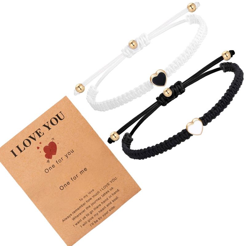 Couple knot bracelet set friendship Valentine's Day gift love card pendant stretchable braided bracelet_voghion.com