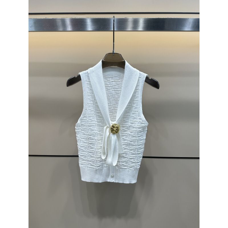 2025 Sommer im neuen Stil FEN Brief verstecktes Muster gestrickte ärmellose Pulloverweste Slim Fit vielseitiges Damenoberteil_voghion.com