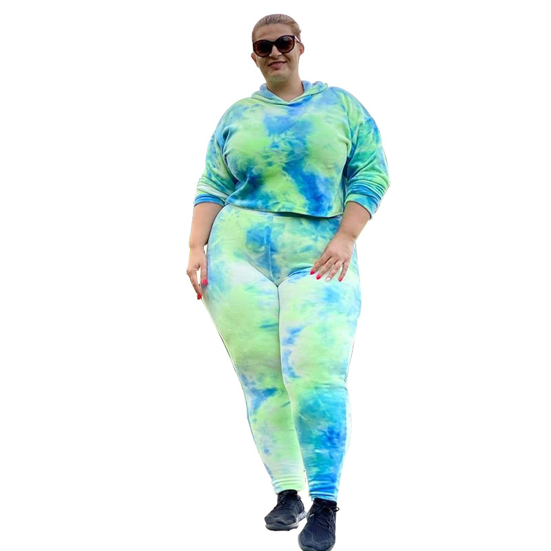  abito maglione moda abito casual a due pezzi con cappuccio e collo alto tie-dye_voghion.com