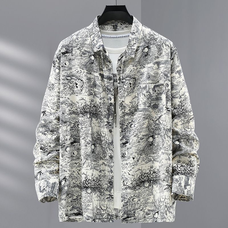 Men's Clothing Fat man loose thin long sleeved floral shirt arrival plus fat plus size fat man shirt men's casual inch shirt_voghion.com