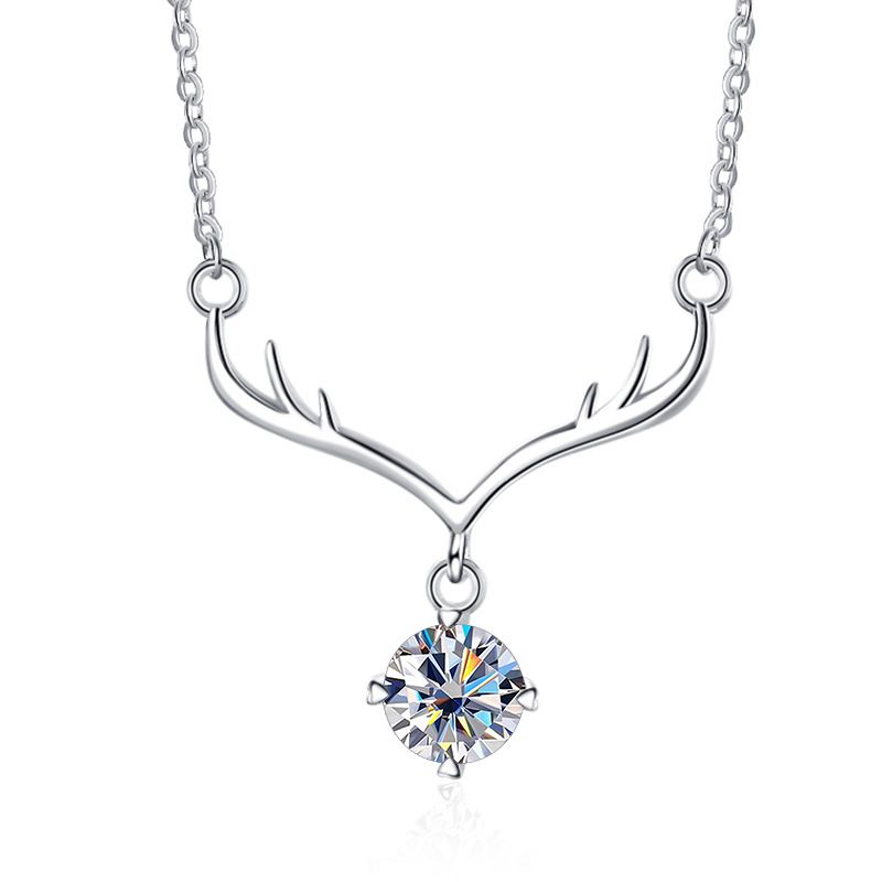 Tancise Frohe Weihnachten Exquisite 1,0 Karat Moissanite Elch Halskette Für Frauen Luxus Diamant Anhänger Schlüsselbein Kette Schmuck_voghion.com