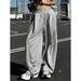 Damen-Cargohose – Stylische, locker sitzende Streetwear-Jogginghose mit Taschen, hochelastisches Polyester (Grau)_voghion.com