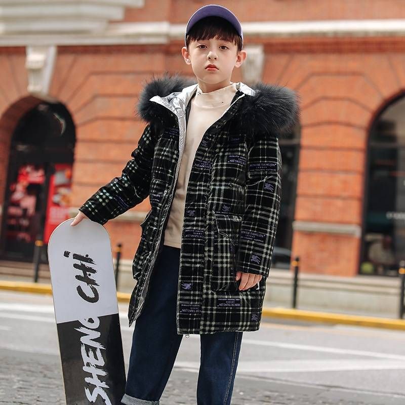 Toddler Boys Clothing mid length thickened stylish warm medium and large children's white duck down jacket winter clothes_voghion.com
