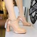 Sweet bow pearl chain chunky heels square toe line with patent leather waterproof platform shoes_voghion.com