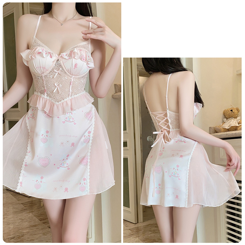 Îmbrăcăminte pentru femei Guiruo Sexy Deep V Plus Breast Pad Pijamale Dulce și Atractiv Fierbinte Mesh Dimensiune Mare Cămașă de noapte Acasă Haine Costum_voghion.com