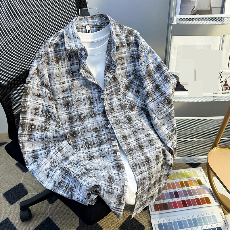 Spring And Autumn Plaid Long Sleeve Shirt Men's Casual Fashion Brand Retro Student Teenagers Handsome High Street Loose Tops_voghion.com