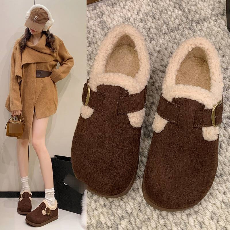 Sabots Birkenstock pour femmes, doublés de fausse fourrure et dotés d'une semelle épaisse en caoutchouc pour un confort optimal en hiver._voghion.com