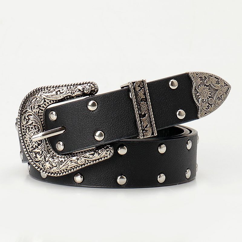 Nieuwe gesneden driedelige set voor dames, veelzijdige jeansriem, sexy punk klinknagel damesriem_voghion.com