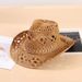 New Handwoven Straw With Hollow Design For Spring And Summer, Breathable Unisex Couple Hat, Sun Protection Western_voghion.com