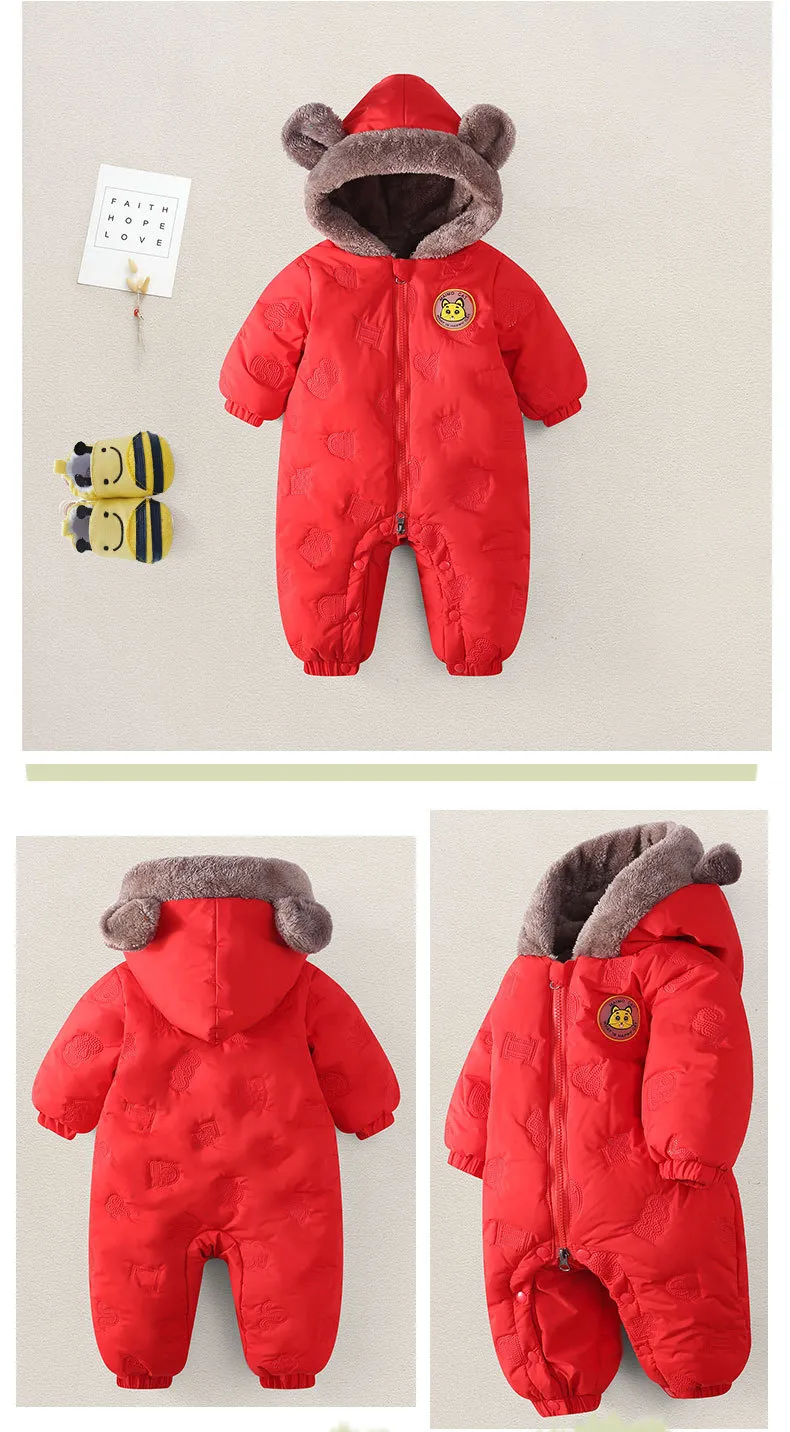 Odzież dziecięca Zimowe noworodki Plus Bawełniane męskie i żeńskie kombinezony dziecięce Plus Wyściełana polarem odzież wierzchnia_voghion.com