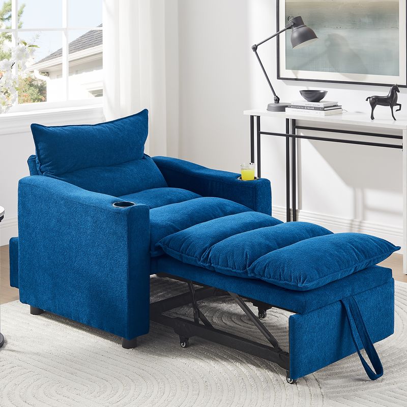 Sleeper Sofa Chair Bed, Convertible Sofa Chair 3-in-1, Adjustable Sleeper Chair Pullout Sofa Bed With Modern Velvet Fabric For Living Room Apartment Small Space, Blue_voghion.com