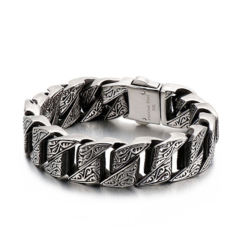 Joias masculinas criativas de aço titânio, joias de fundição, personalidade exagerada, padrão retrô, pulseira de aço inoxidável_voghion.com
