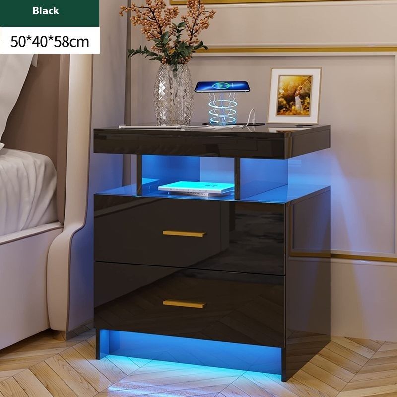 Table Solid Wood Smart Modern Minimalist Bedroom Charging Storage Light Luxury Multifunctional High-end Home Bedside_voghion.com