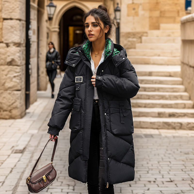 Vêtements pour femmes manteaux d'hiver veste matelassée en coton pour femmes, veste mi-longue en coton épais ample pour étudiantes veste matelassée en coton de couleur contrastée_voghion.com