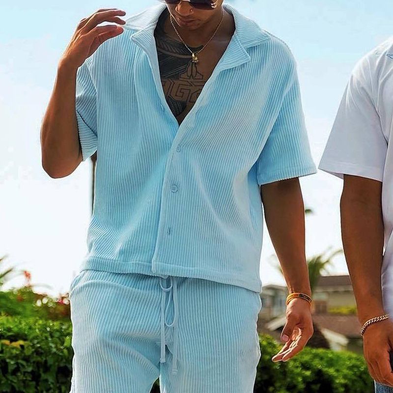 2025 Herrenhemd Lässig Lose Kurzarm Shorts Sommer Mode Trend Set_voghion.com
