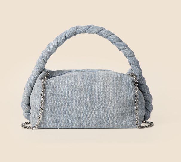 Geantă retro din denim la modă, geantă de mână pentru femei, geantă tip răsucire, stil de vară, geantă cu lanț, model all-match, de înaltă calitate_voghion.com