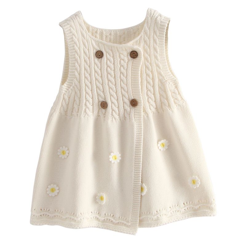 Europäische und amerikanische Kinder Baby Wolle reine Baumwolle Kleid Mädchen gestrickte Weste Weste Pullover Strickjacke mittlere Länge Frühling und Herbst_voghion.com