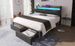 Lit double 140 x 200 cm avec chargement USB Type-C, tête de lit avec rangement, éclairage LED et tiroirs, gris (matelas inclus)_voghion.com