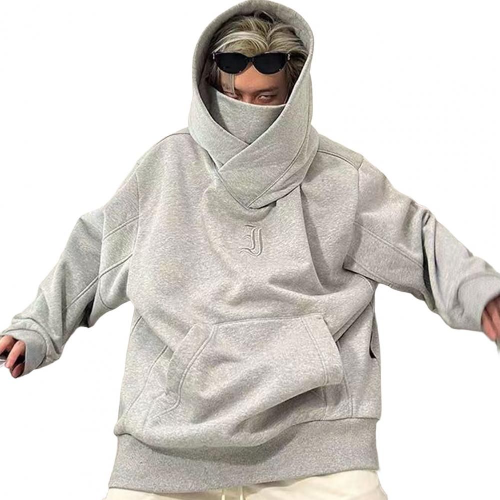 Trendy Spring Hoodie Pullover Face Cover Mid Length Spring Hoodie Oversized Men Hoodie For Street_voghion.com