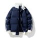 Winter down couple style stand up collar cotton contrasting colors with three stripes, loose and warm bread jacket,_voghion.com