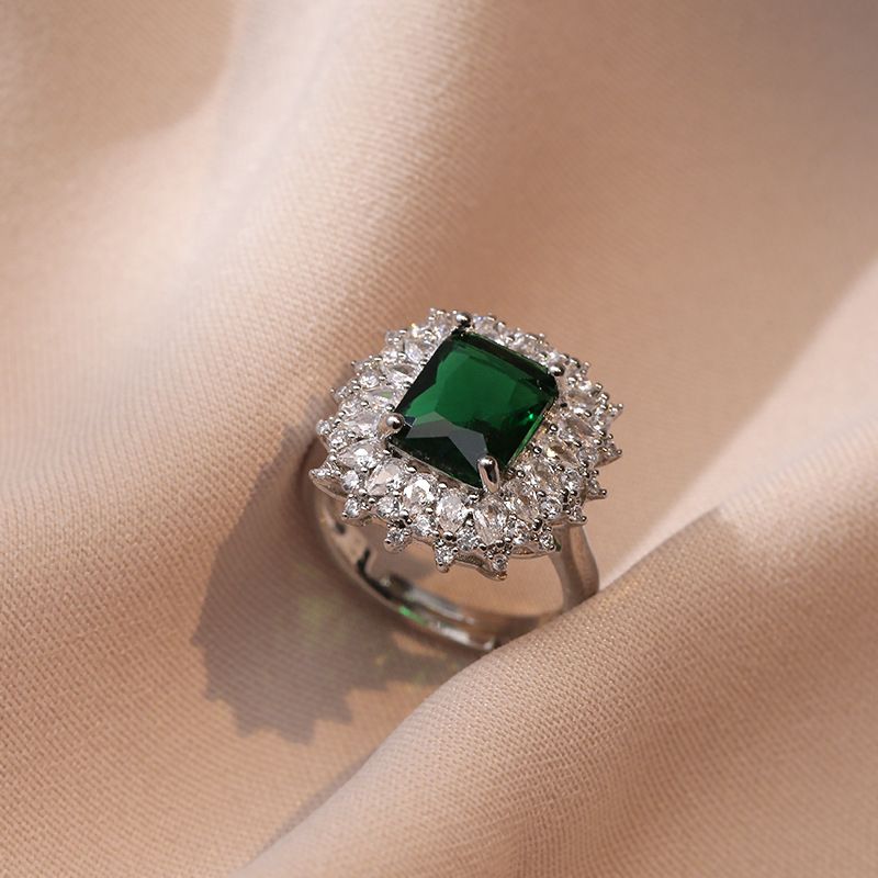Ring Weiblicher Smaragd Zirkon Offener Ring Süßes Nischendesign Erweiterter Sinn Fingerring Internet-Berühmtheit Verstellbarer Finger_voghion.com