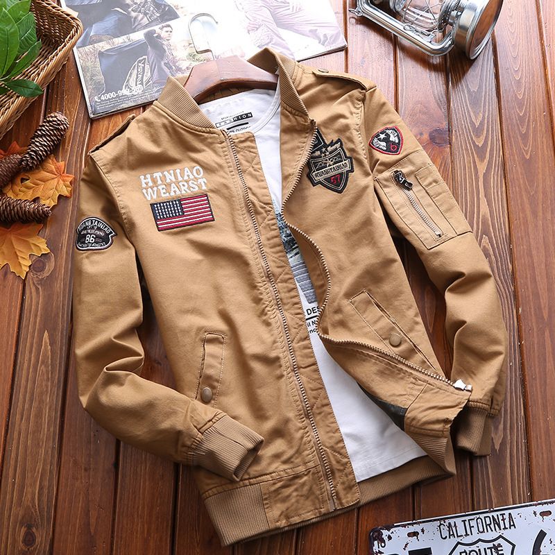 Herrenbekleidung Fliegerjacke aus reiner Baumwolle für Herren, lässig, gewaschen, Militärjacke für harte Kerle_voghion.com