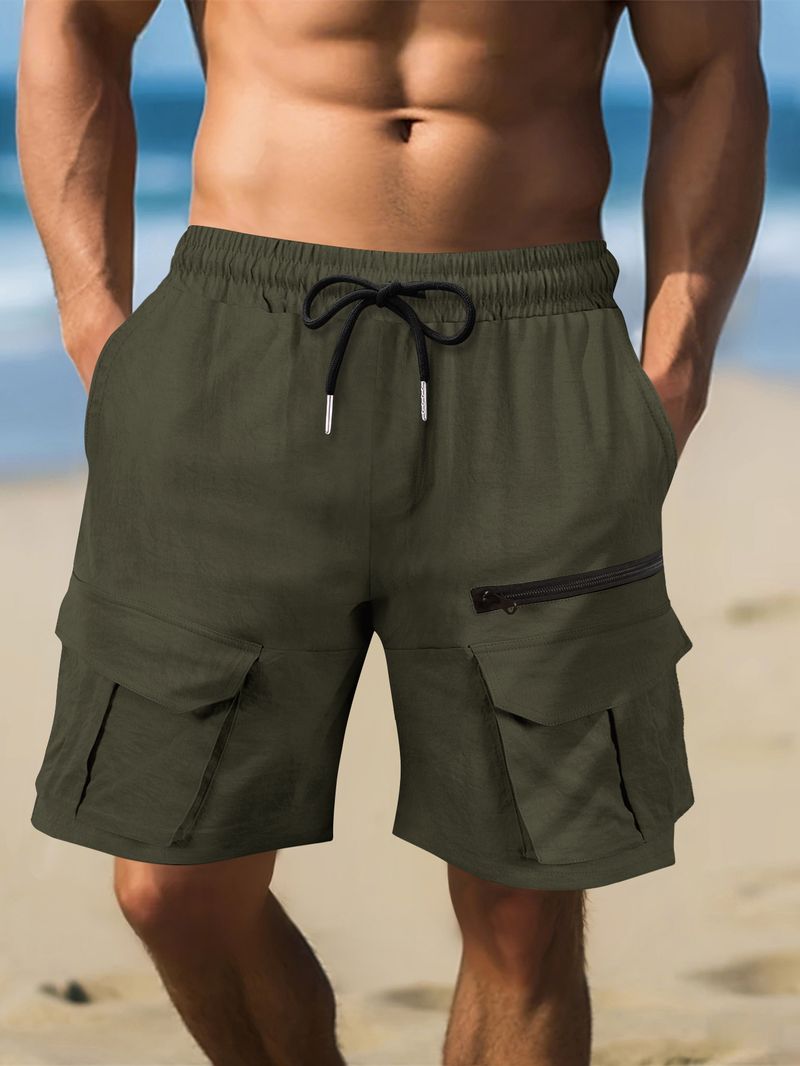 Herren-Sportshorts, metallisch glänzend, Shorts mit mehreren Taschen, Arbeitsshorts, Lauf- und Radshorts_voghion.com