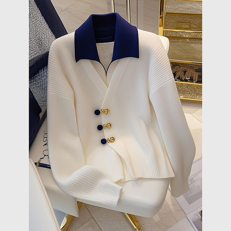 Női ruházat, kétrészes kötött pulóver felsők, niche dizájn, exkluzív temperamentum, kis illatú stílusú pulóver_voghion.com