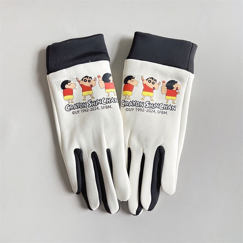 Crayon Shin chan children's outdoor cycling warm gloves for girls boys, cute autumn winter with added velvet,_voghion.com