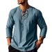 Unbeatable Quality 2025 Spring Autumn New Loose Solid Color Drawstring Long Sleeve Cotton And Stand Collar Men's Shirt_voghion.com