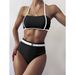 Schwarz-weißer, gespleißter, geteilter Badeanzug für Damen, sexy Bikini_voghion.com