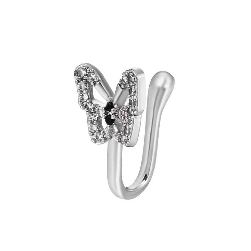 Fashionable and personalized U-shaped  nose ring with diamond butterfly nose nail, no hole nose clip, puncture accessory_voghion.com