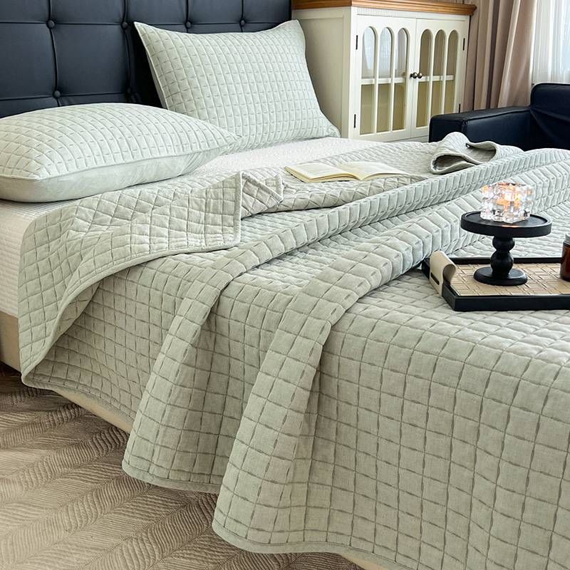 Colcha reversível de algodão e linho acolchoada – Design bicolor para todas as estações, solteiro/queen/king size, cantos antiderrapantes, certificação OEKO-TEX®_voghion.com