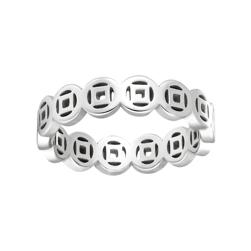 Anello da dito indice Qian Duoduo in stile cinese, in acciaio al titanio, galvanizzato PVD, con moneta d'oro._voghion.com