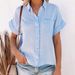 Camicia da donna in cotone e lino caldo, manica corta, con risvolto e fodera con bottoni_voghion.com