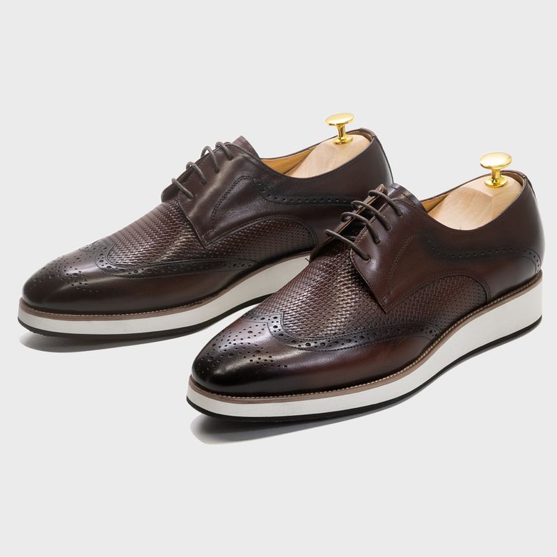 Neue trendige Echtlederschuhe, lässige spitze Derby-Schuhe, gewebtes Muster, niedrig geschnittene Herren-Lederschuhe_voghion.com