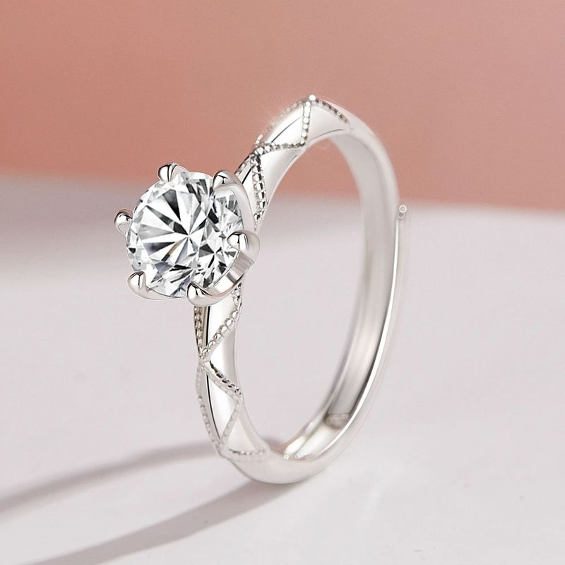 Anello da donna in rame bianco con giuramento d'amore, semplice, singolo, in zirconio da un carato, placcato in platino, aperto, anello nuziale, gioiello, regalo di compleanno_voghion.com