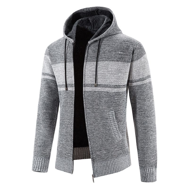 Veste pull à capuche doublée polaire pour homme – Pull zippé coupe slim avec motif color block_voghion.com