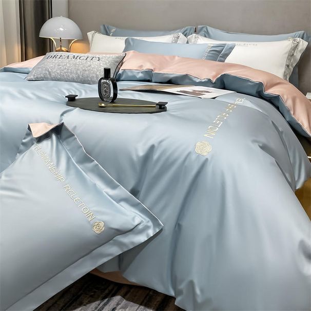 Ensemble de quatre pièces en soie lavée, seping européen lisse et nu, draps de lit d'été, housses de couette, soie, nordique_voghion.com
