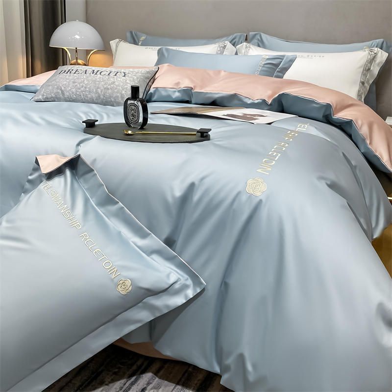 Washed silk set of four pieces, ice European smooth and nude seping, summer bed sheets, quilt covers, silk, Nordic_voghion.com