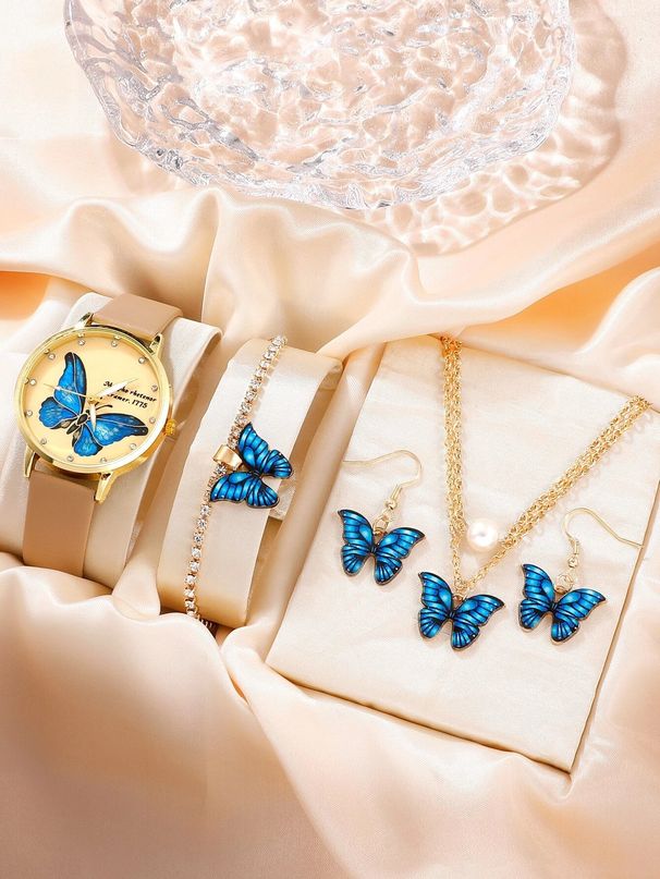 J5pcs/set all match niche hit fashion butterfly ladies belt watch set_voghion.com