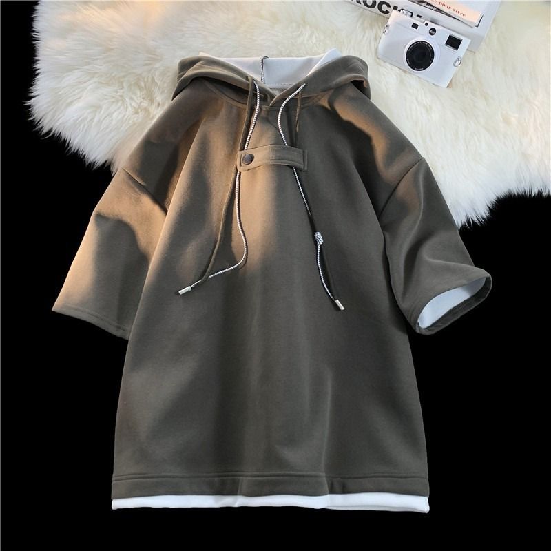 T-shirt con cappuccio a maniche lunghe, polo da uomo in stile campus, maglietta a maniche corte estiva alla moda_voghion.com
