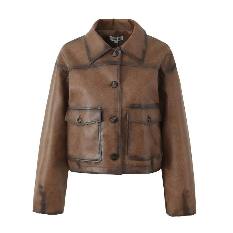 Giacca corta larga in pelle PU da donna autunno/inverno D79144_voghion.com