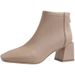 Nude Color Square Head Thick Heel Back Zipper All-Match Spring And Autumn Booties_voghion.com