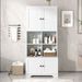 Tall And Wide Bathroom Floor Storage Cabinet, Bathroom Storage Unit, Freestanding Cabinet With 4 Doors, Adjustable Shelves, Open Multi-layer Shelves_voghion.com