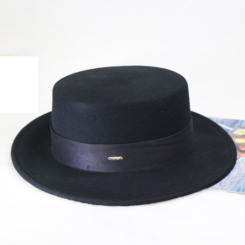 Weiße japanische Wollmütze für Herbst und Winter für Damen, flache Krempe, flache Oberseite, großer Kopfumfang, vielseitiges Kamelschwarz für britische Herren_voghion.com