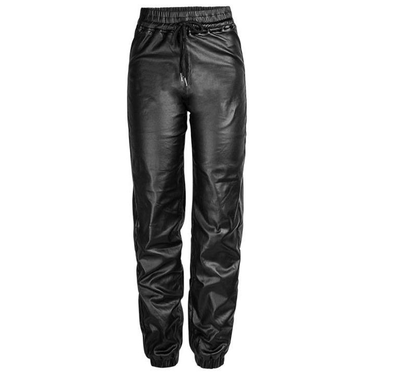 Damenbekleidung Lederhosen Herbst und Winter schwarze Samtlederhose Tasche schmal geschnittene kleine Fußhose_voghion.com