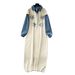 Elegant Boho Floral Embroidered Denim Knit Dress - Oversized A-Line Tunic With High Waist & Long Sleeves For Women_voghion.com